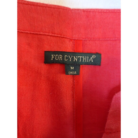 FOR CYNTHIA 100% Linen Button Up Top Women's M Pockets Lagenlook Beachy Resort - Picture 3 of 10